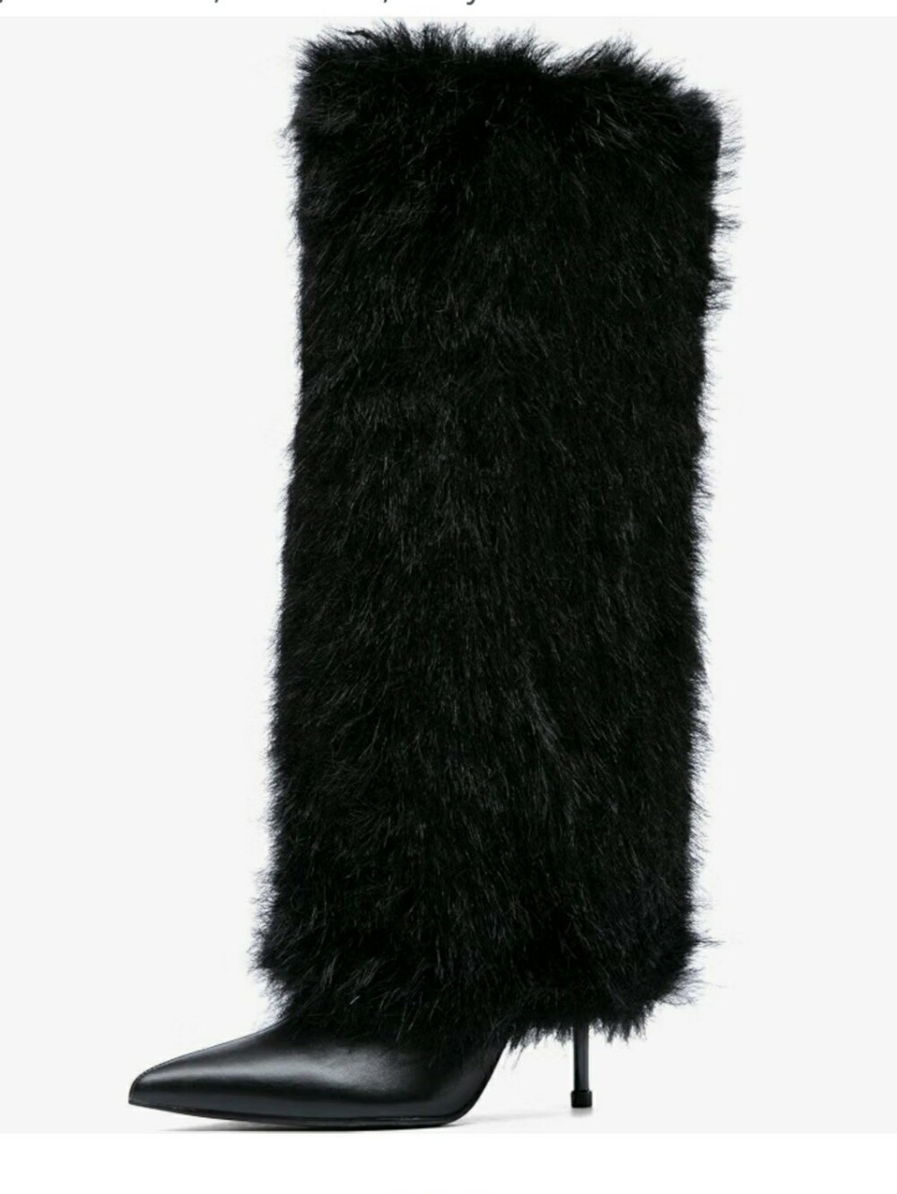 NEW Faux Fur Knee High Boots Pointed Toe Stiletto 2.5" Heel